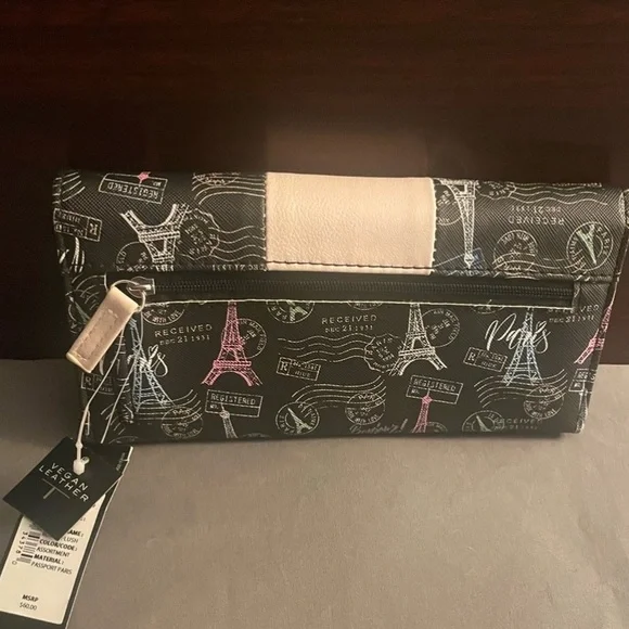 Tahari Black With Pink And Blue  Eiffel Tower Logos Wallet - Picture 2 of 6